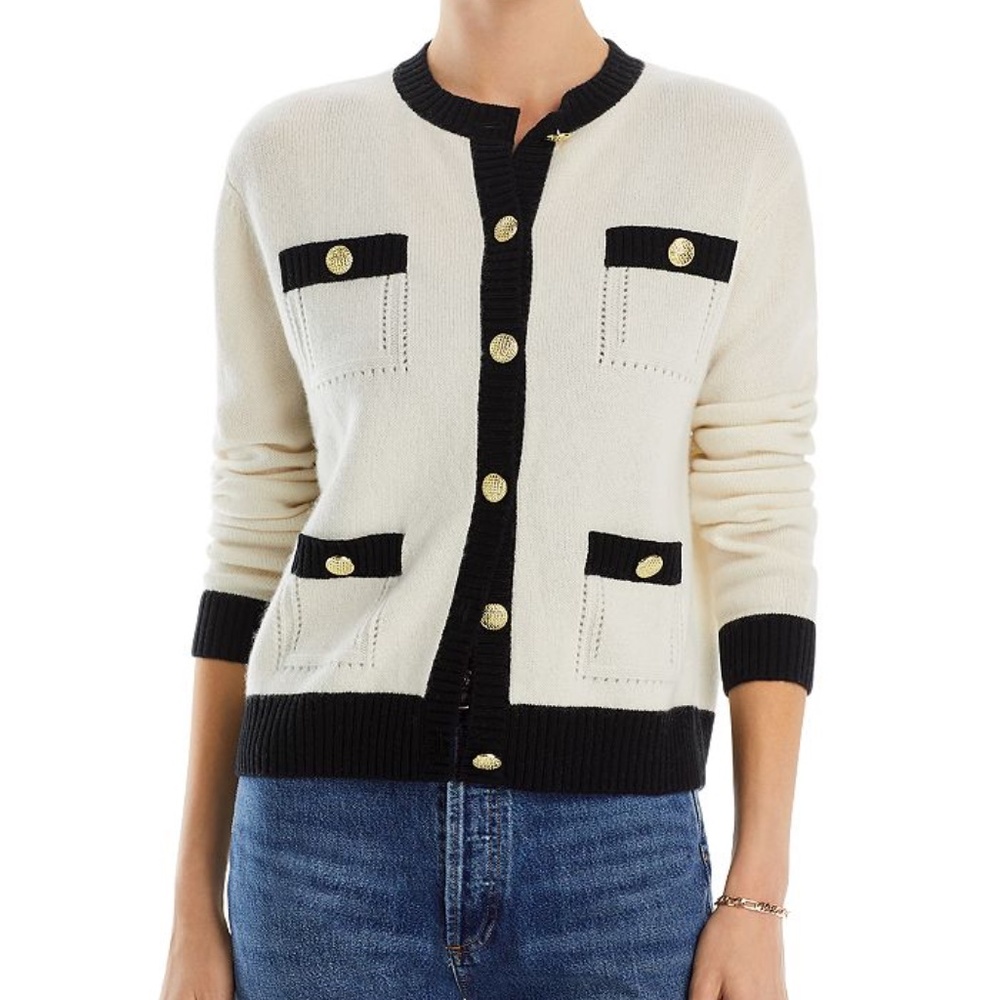C by Bloomingdale's Cashmere Contrast Trim Cashmere Cardigan SM and MED FIRM